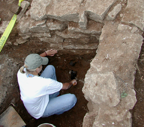 Old privy excavation with artifacts “in-situ” or in place, Ashland; KAS, 2003.