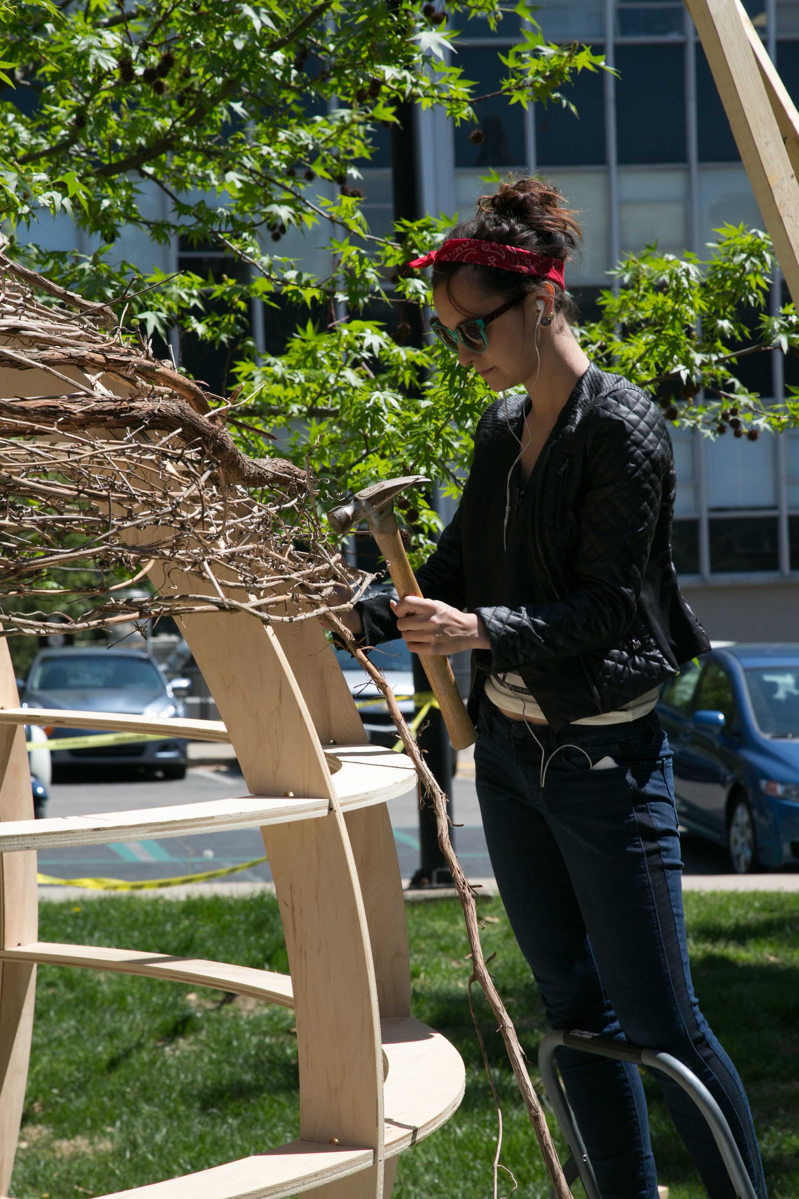 Student engaged in construction