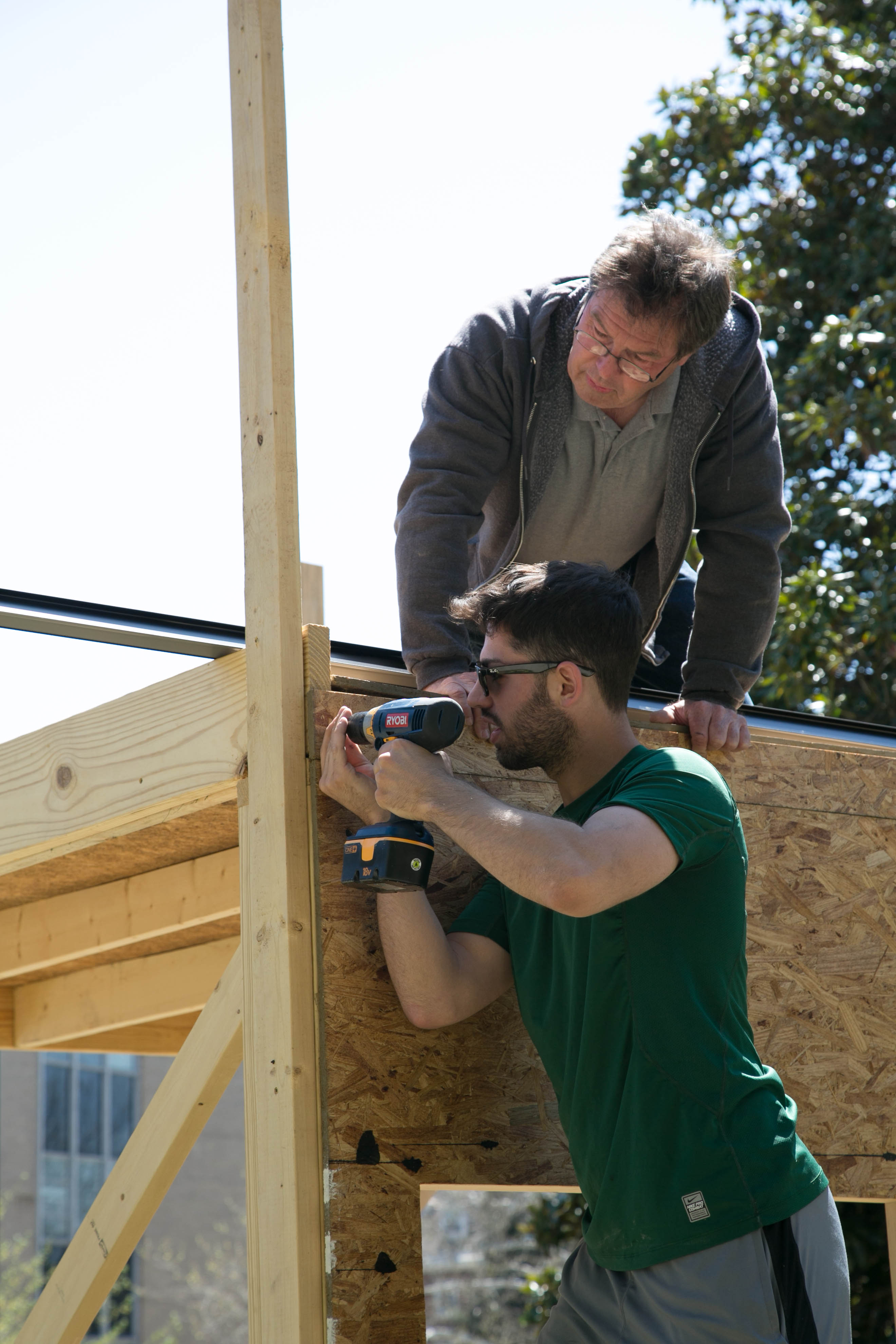 Student engaged in construction