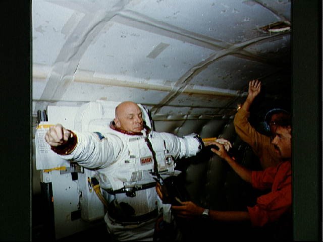 Story Musgrave in space suit. Photo courtesy of NASA.